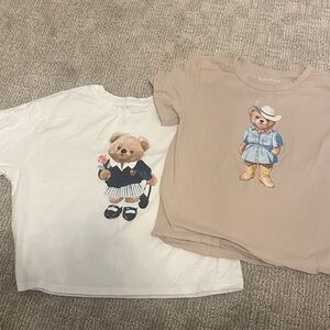 Kids Bear Graphic T-Shirts - White and Tan
